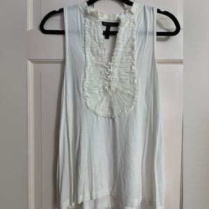 BCBG Relaxed Off White Sleeveless Top with Ruffle Detail, Size M